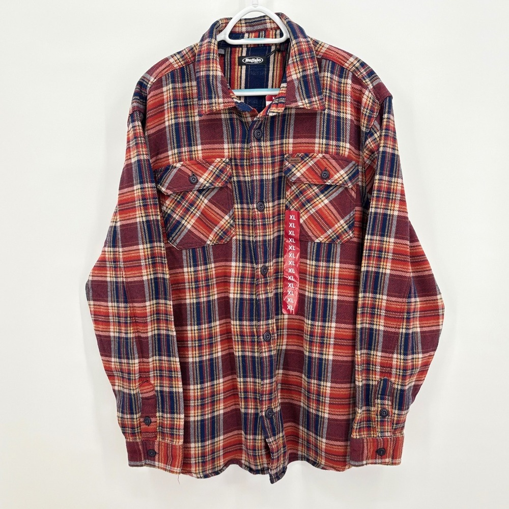 Buffalo David Bitton Scottie Mens XL Red Plaid Cotton Flannel Shirt Jacket NEW